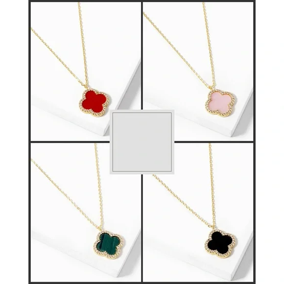 QUATREFOIL MINI TURQUOISE ABD GOLD GP NECKLACE - Picture 2 of 2